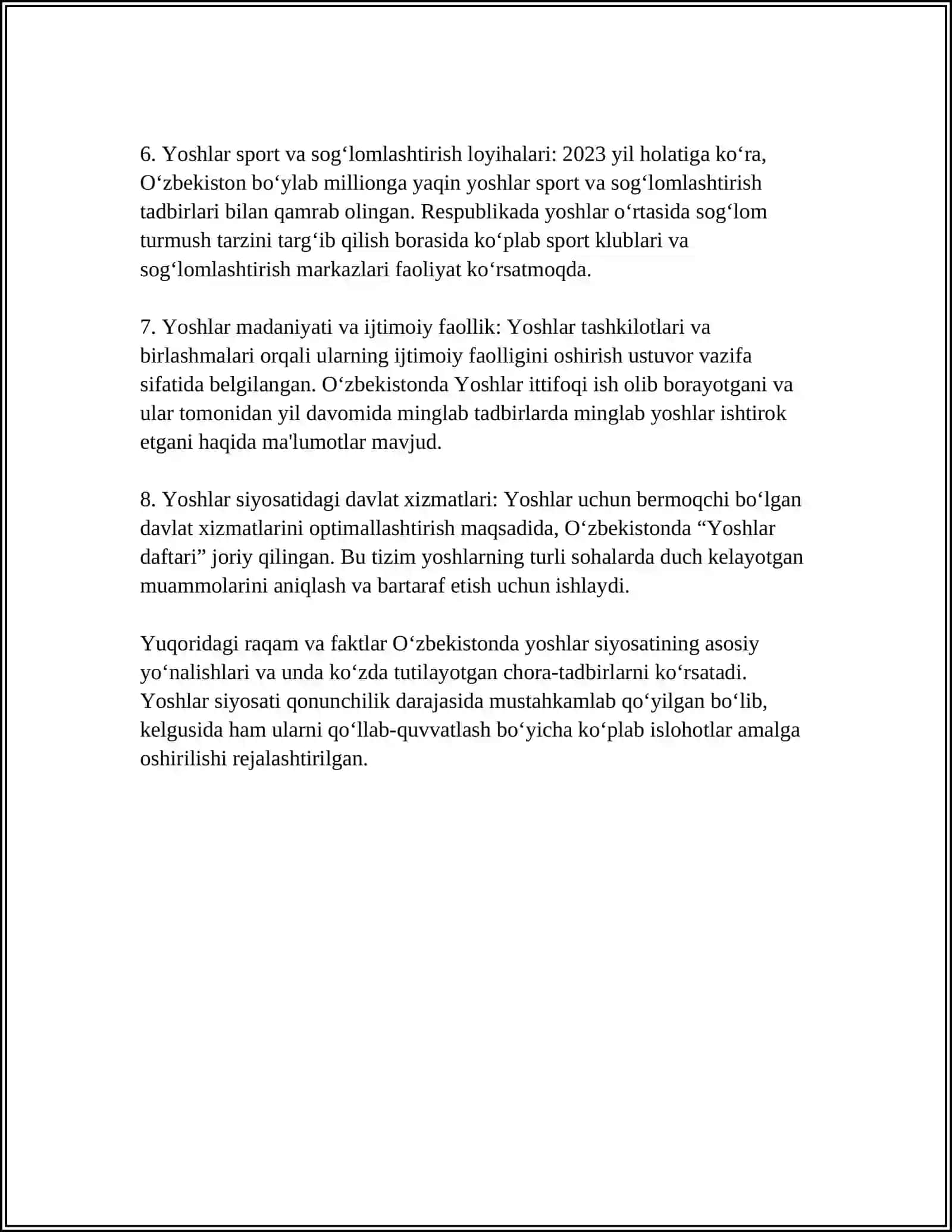MUSTAQIL ISH Mavzu: ÒZBEKISTONDA YOSHLARGA OID DAVLAT SIYOSATI 4