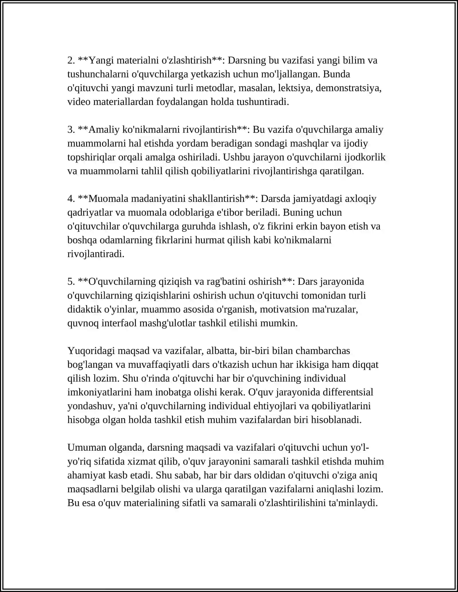 DARSNI TASHKIL QILISHGA TAYYORGARLIK BIR SOATLIK DARS REJA KONSPEKTINI TAYYORLASH 4
