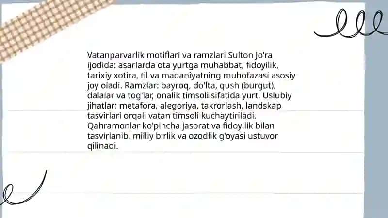 Sulton Jo'ra asarlarining vatanparvarlik haqida tahlili 4