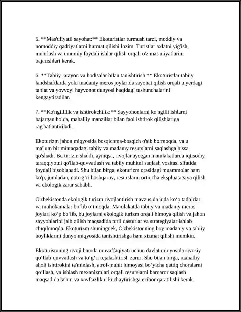 EKOLOGIK TURIZM MASHTURLARNI ISHLAB CHIQISH 4