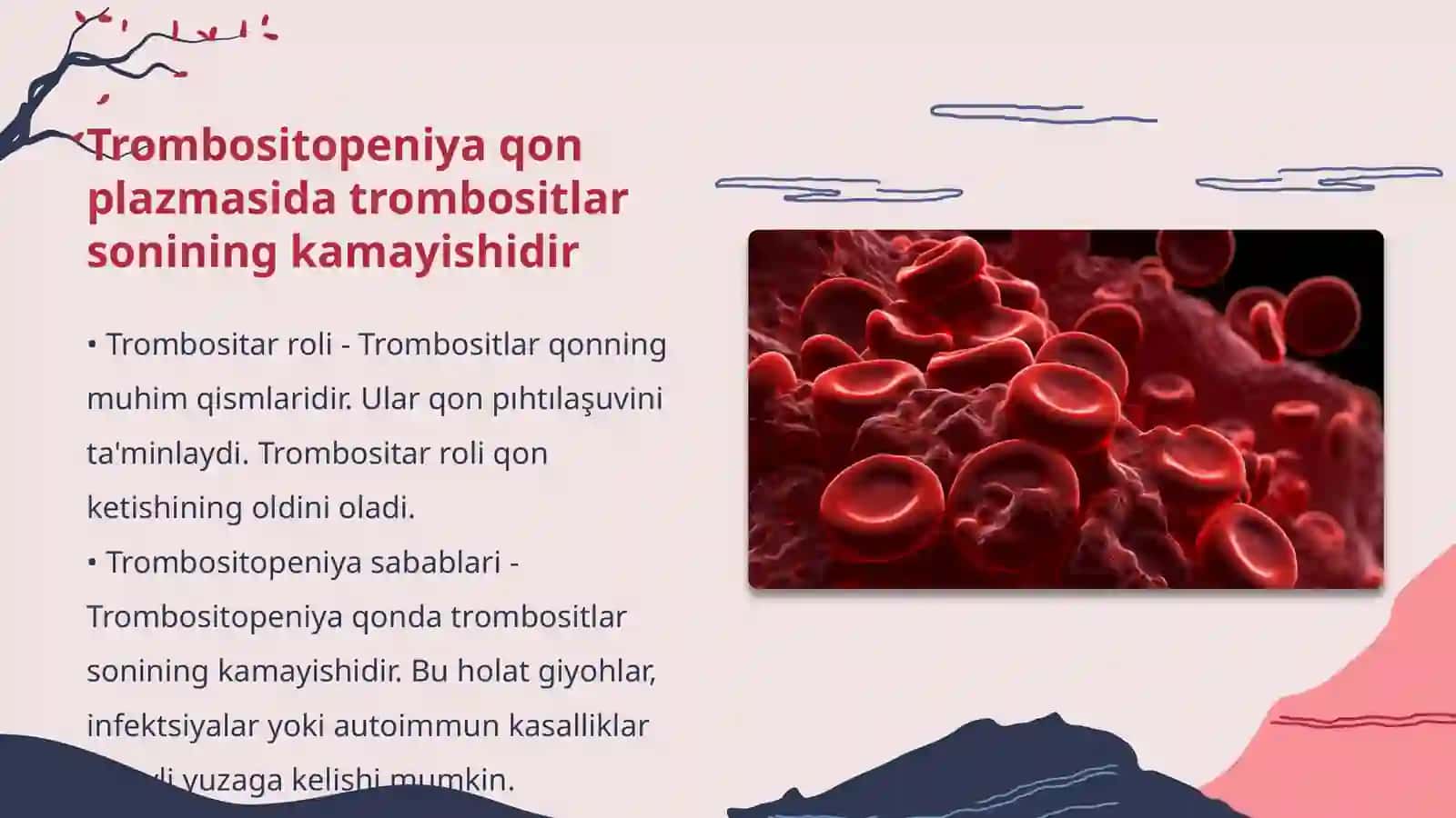 Simptomatik eritrotsitoz. Simptomatik trombotsitopeniya etiologiyasi, patogenezi, klinika, diagnostika va davolash prinsiplari 4