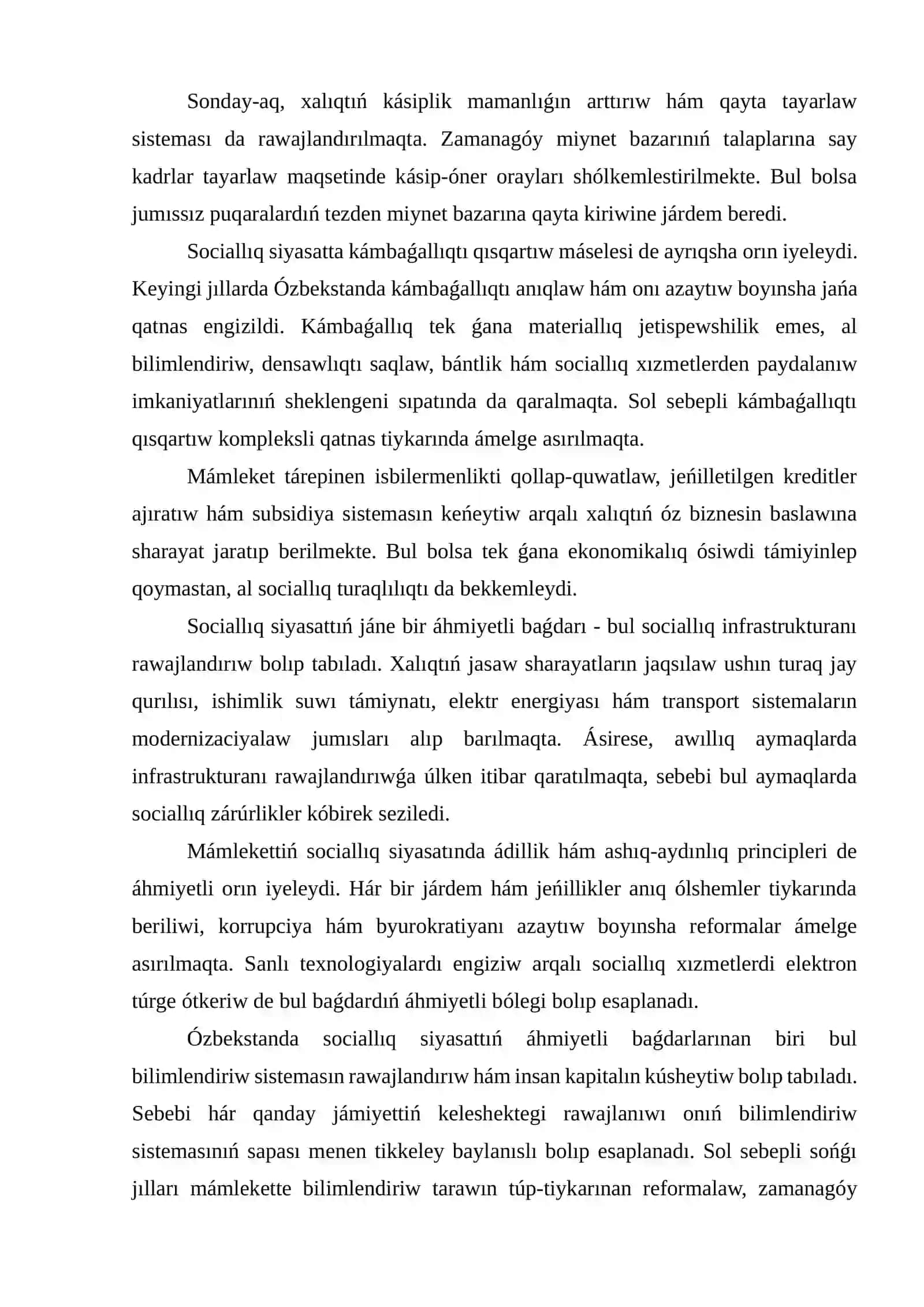 Ózbekstanda sotsial tarawda ámelge asırılatúģın όzgerisler mazmun hám mánisi 4