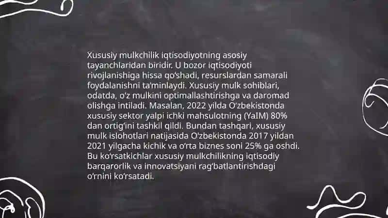 Iqtisodiy islohotlar, xususiy mulkchilikning shakllanishi 4