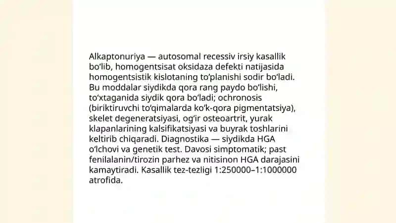 Fermentlar faolligining o'zgarishi natijasida kelib chiqadigan kasalliklar 4
