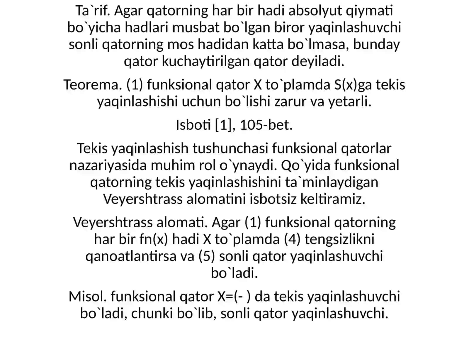 Tekis yaqinlashuvchi funksional qatorlar va xossalari 4