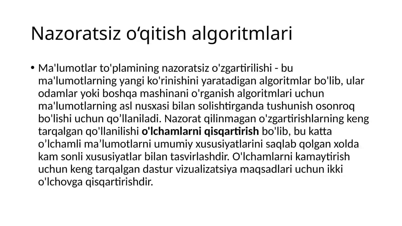 Supervised and unsupervised learning(nazoratli,nazoratsizvamustahkamlashorqalio‘qitish) 4