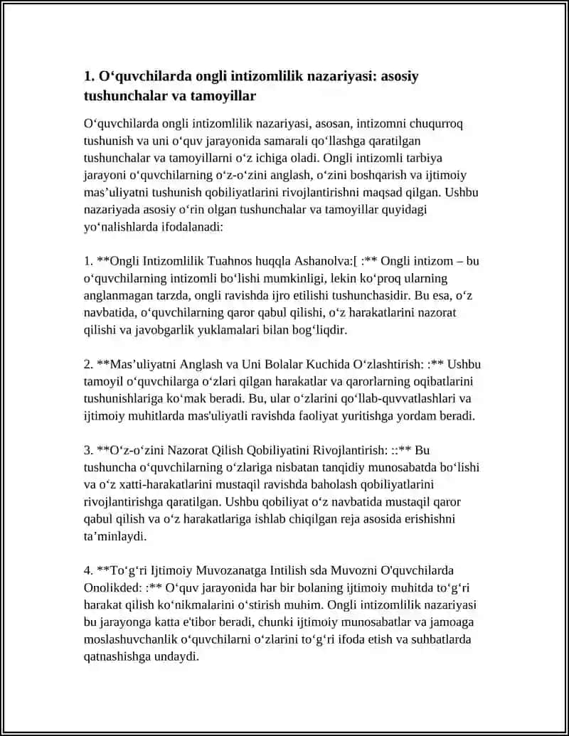 O‘QUVCHILARDA ONGLI INTIZOMLILIKNI TARBIYALASH - KEYS - TOPSHIRIQLARINI BAJARISH. O‘QUV ADABIYOTLARI VA MANBAALAR ASOSIDA REFERAT YOZISH 4