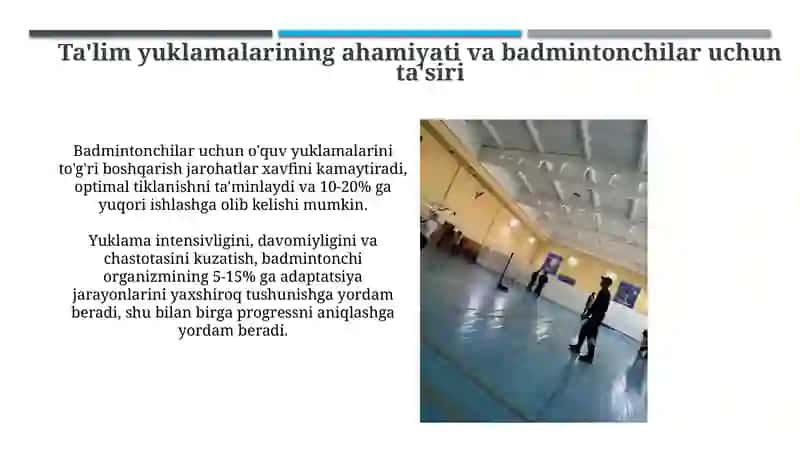 Badminton mashg'ulotlarining yuklamalarini nazorat va tahlil qilishuslublari 4