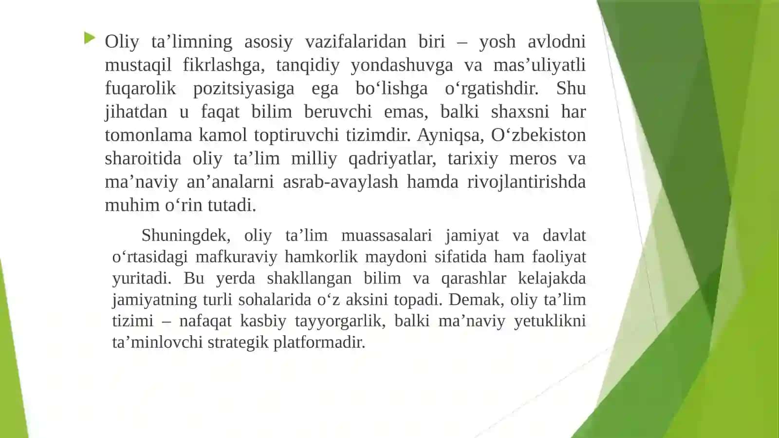 Oliy ta’lim tizimining ta’lim tizimidagi oʻrni 4