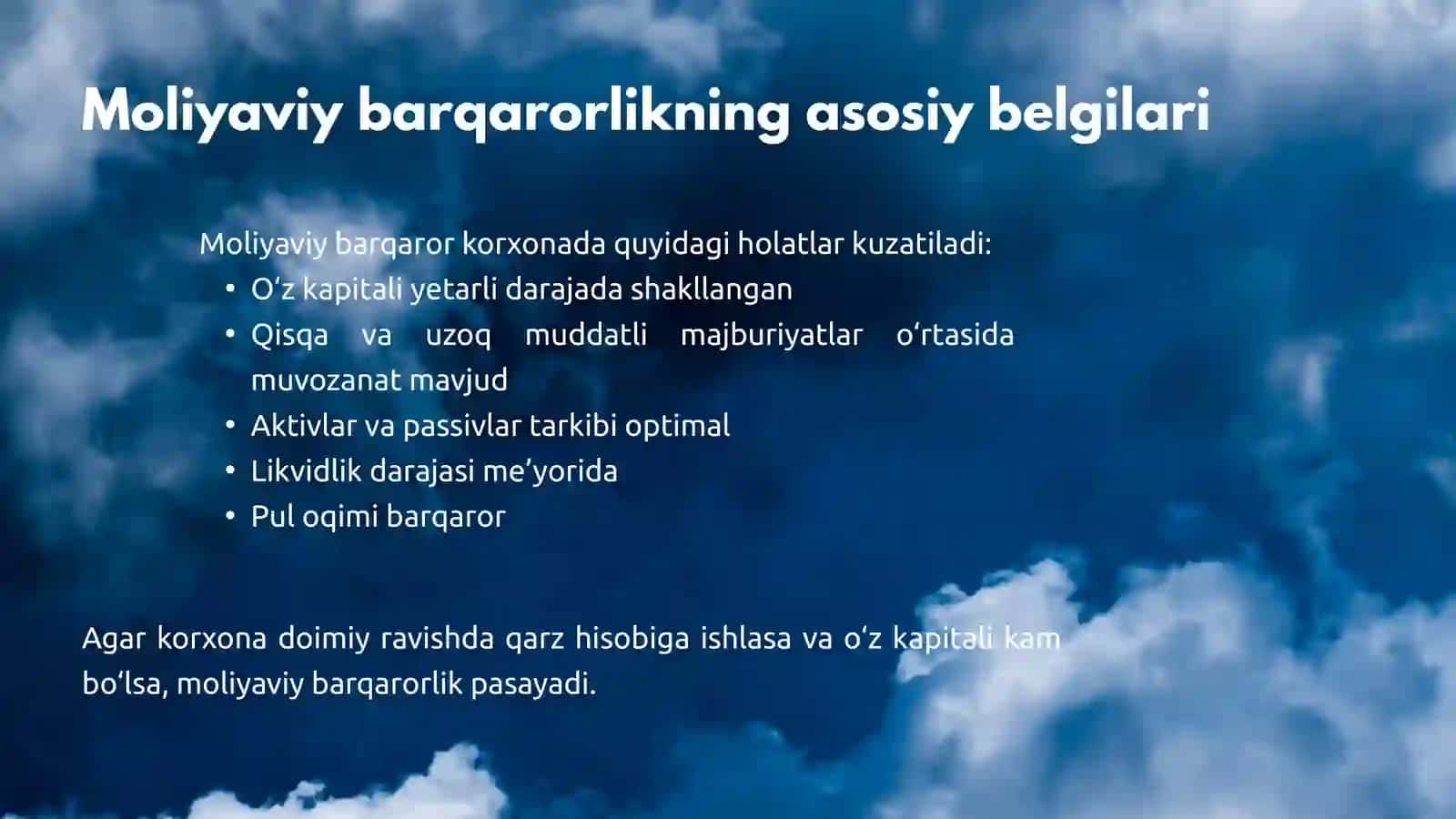 Korxonaning moliyaviy barqarorligini tahlil qilish va asosiy moliyaviy koeffitsiyentlarni hisoblash va baholash 4