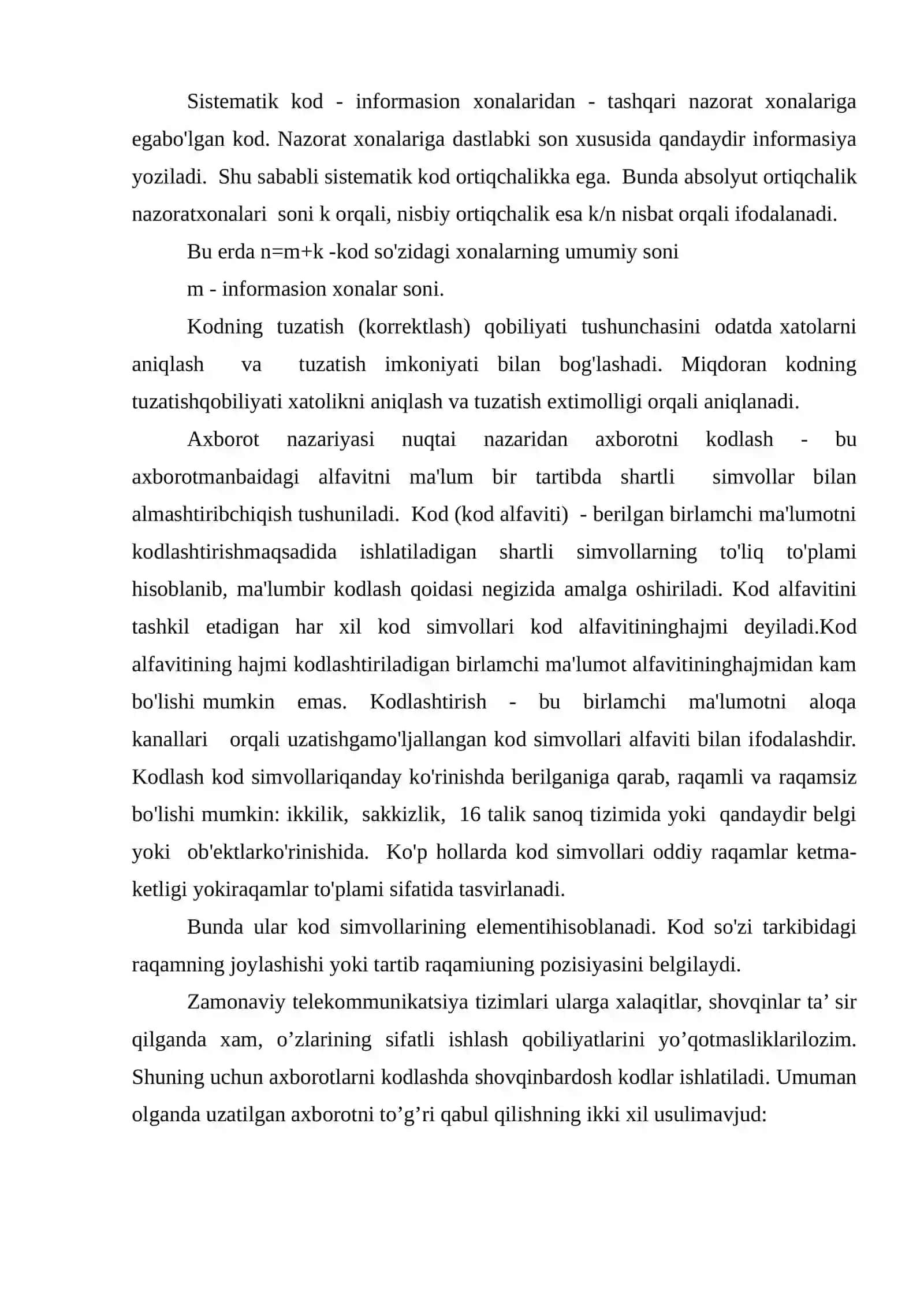 Xatoliklarni aniqlash  va tuzatish uchun  shovqinbardosh  kodlarni  qo‘llash 4