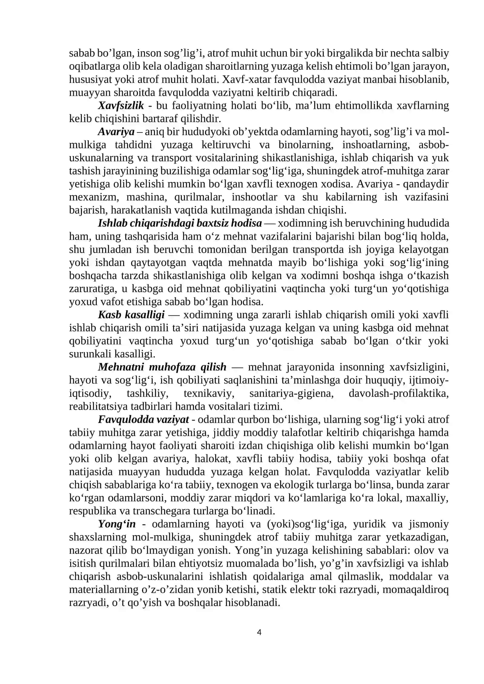 Hayot faoliyati xavfsizligi faniga kirish 4