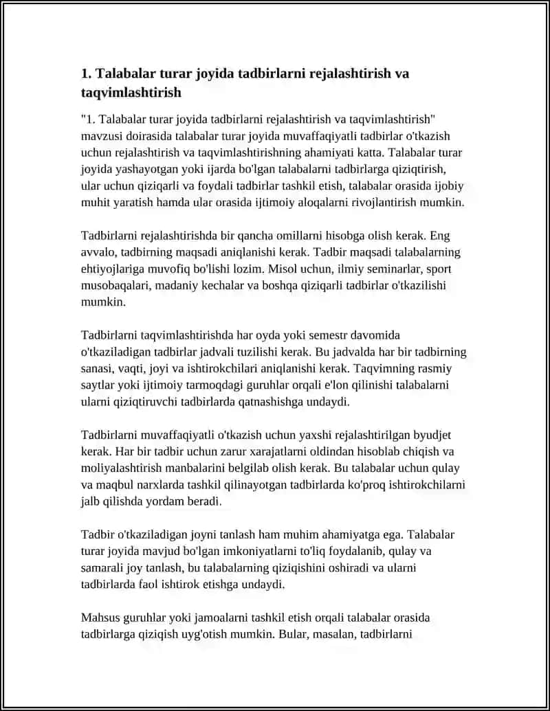 TALABALAR TURAR JOYIDA TADBIRLARNI TASHKIL ETISH VA NATIJALARGA ERISHISH 4