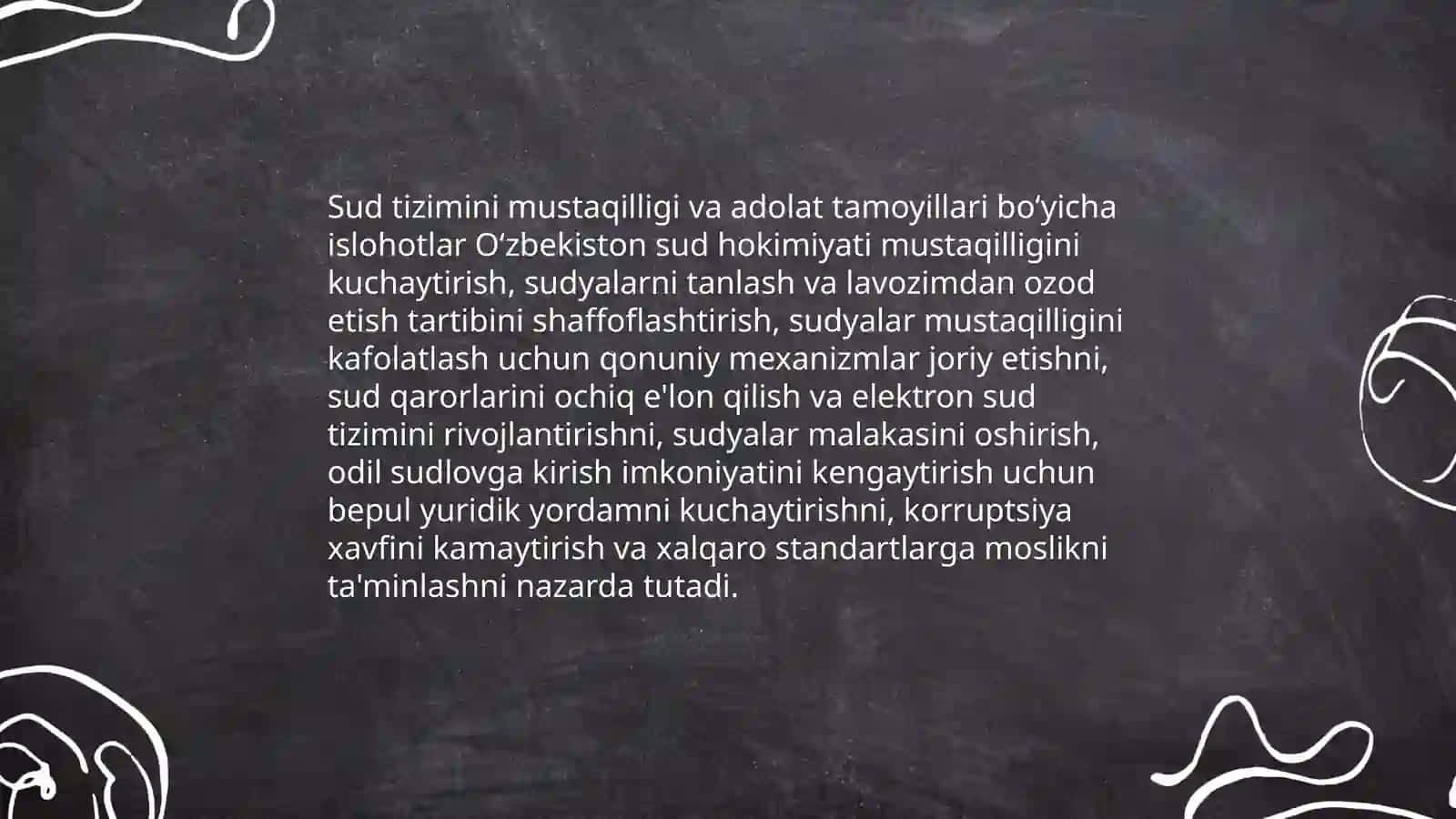 Oʻzbekistonda huquqiy siyosiy islohotlarning amalga oshishi demokratik jamiyatni shaklantirish yoʻlidagi islohotlar 4