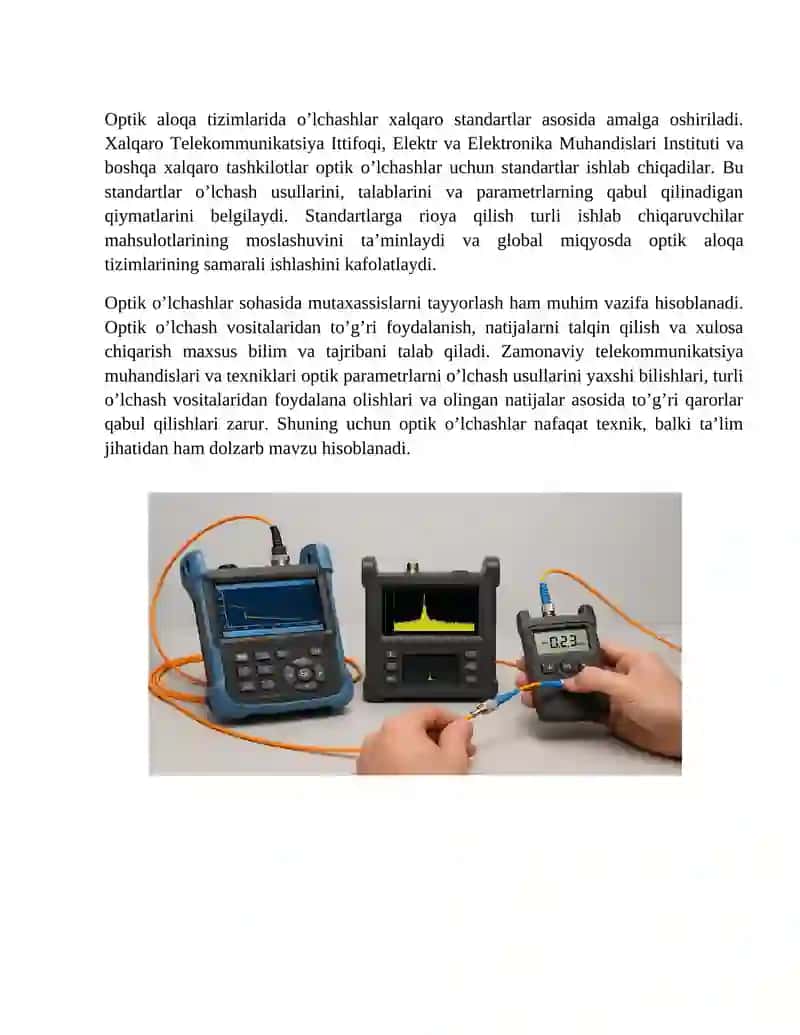 Optik aloqa tizimlarida o‘lchash usullari va o‘lchov vositalari 4