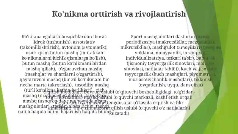 Sport mashqlariga oʻrgatish metodikasi 4