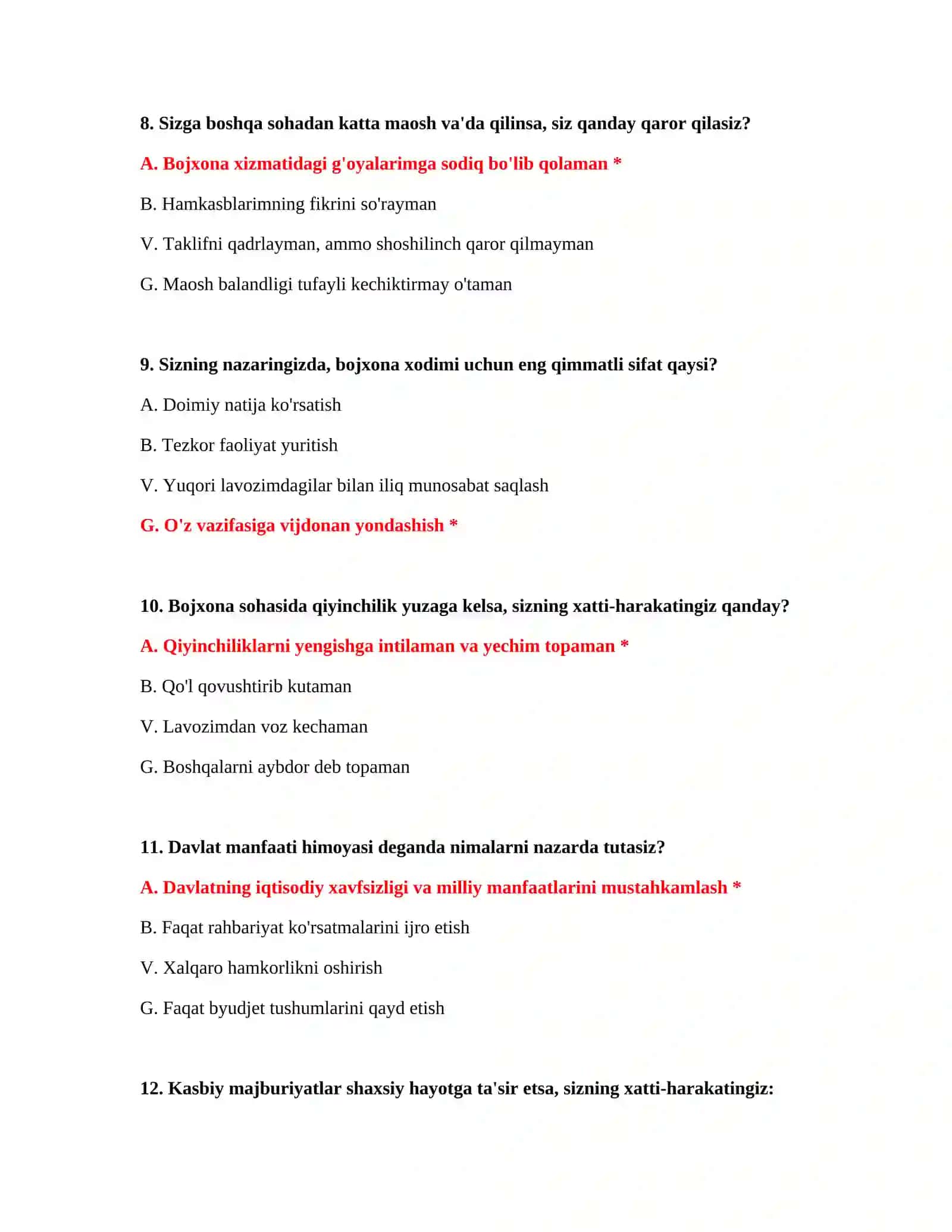 Bojxona test savollari bilan tayyorlanish 4