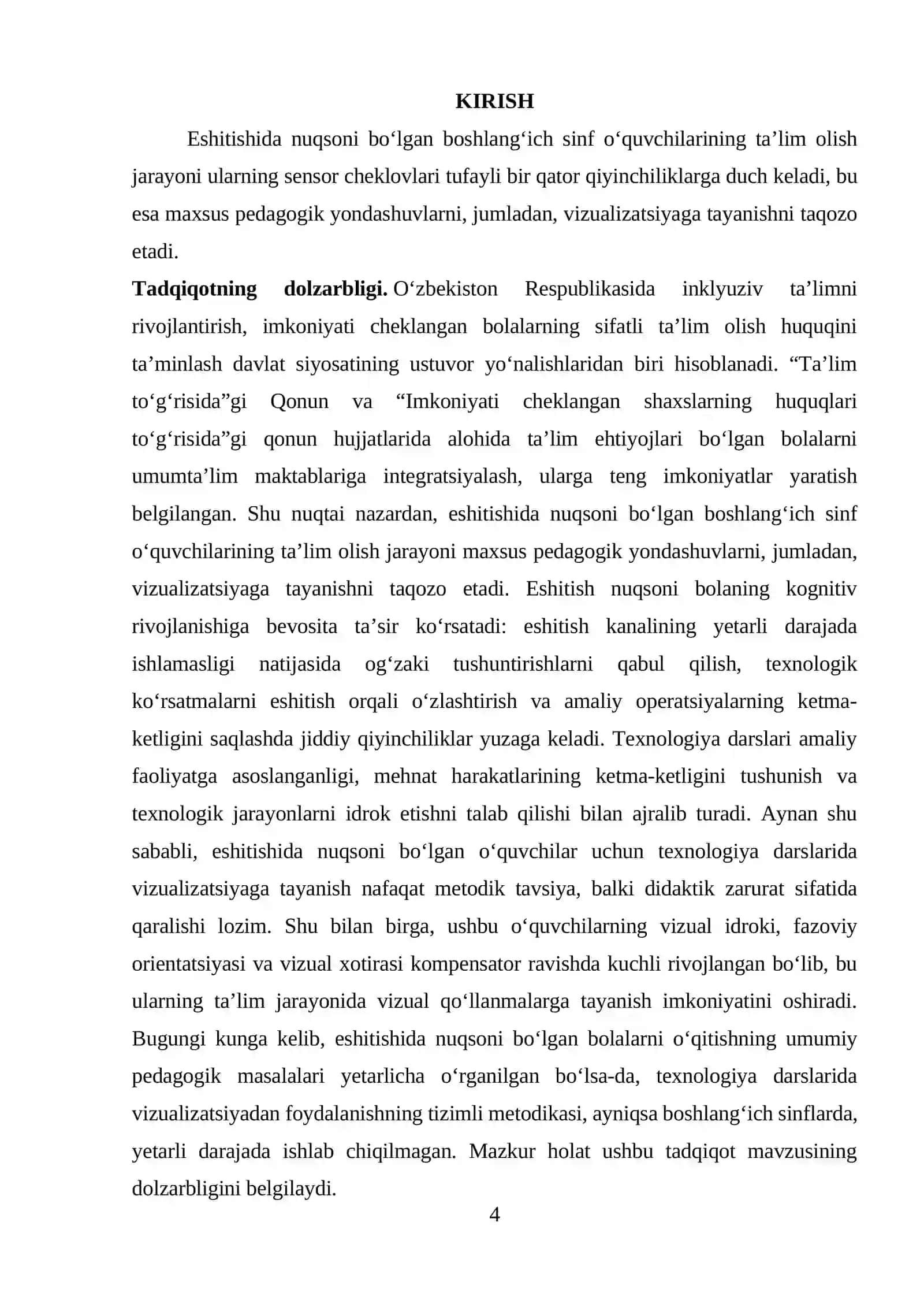 Boshlang'ich sinf eshitishida nuqsoni bo'lgan o'quvchilarda texnologiya darslarida vizualizatsiyaga tayanish — Surdopedagogika BMI (MNPU) 4