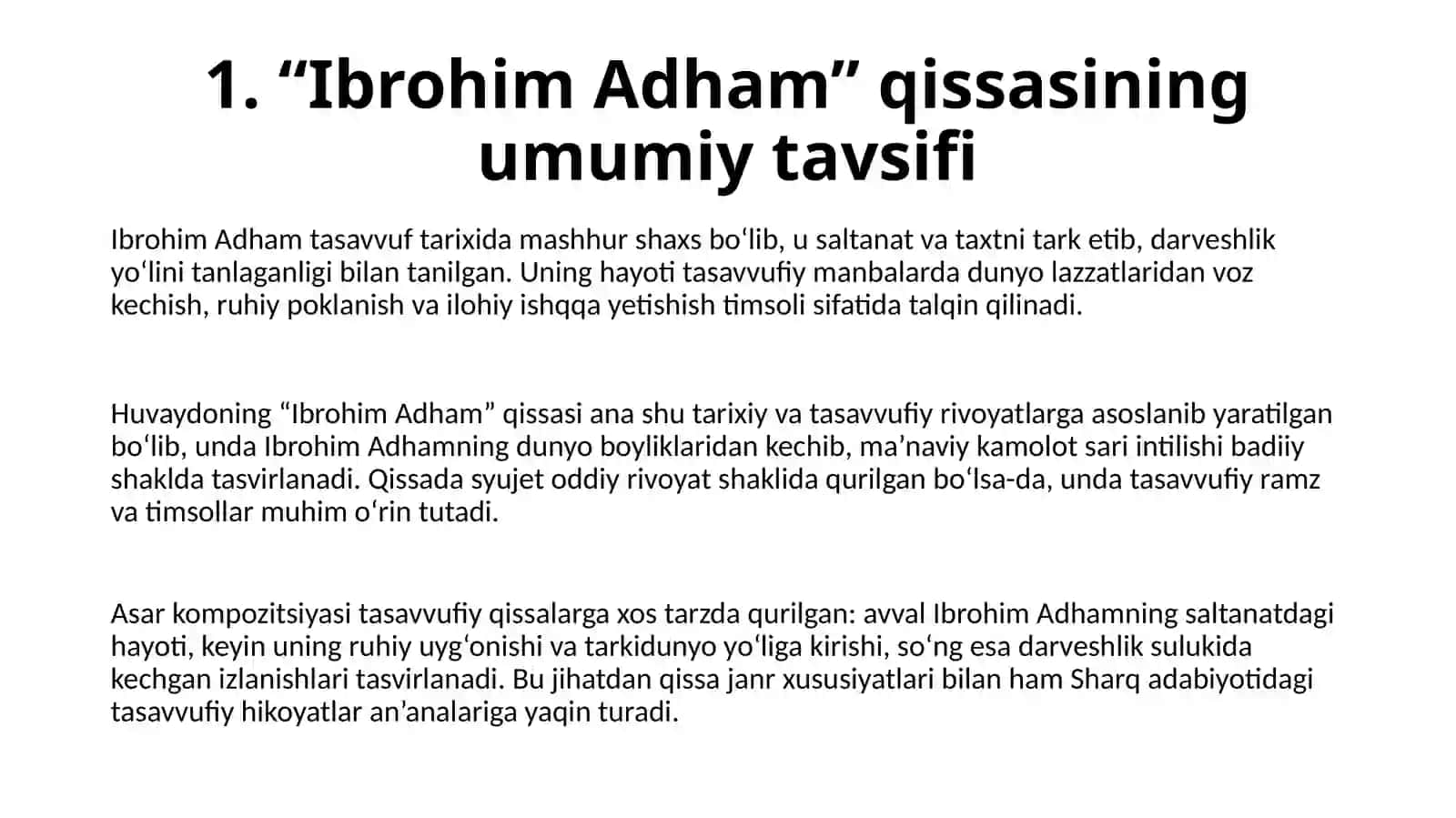 Ibrohim Adham qissasining umumiy tavsifi 4