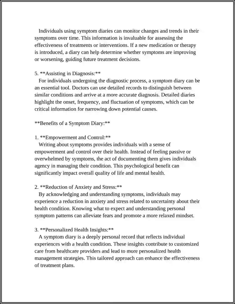 CREATE A SYMPTOM DIARY IN ENGLISH 4