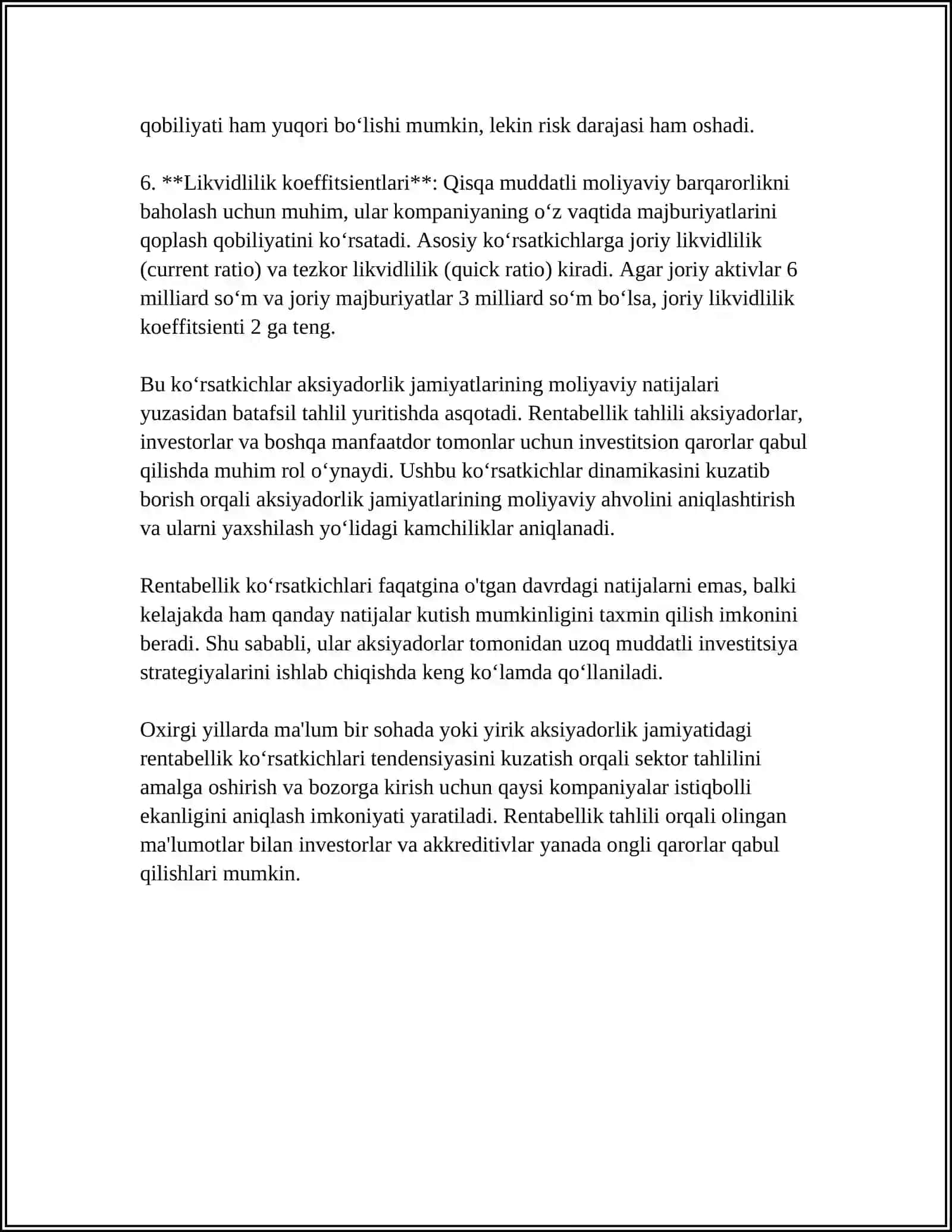 AKSIYADORLIK JAMIYATLARI VA BOSHQA XÒJALIK YURUTUVCHI SUBEKTLAR FAOLIYATINI SAMARADORLIGINI TAHLIL QILISH 4