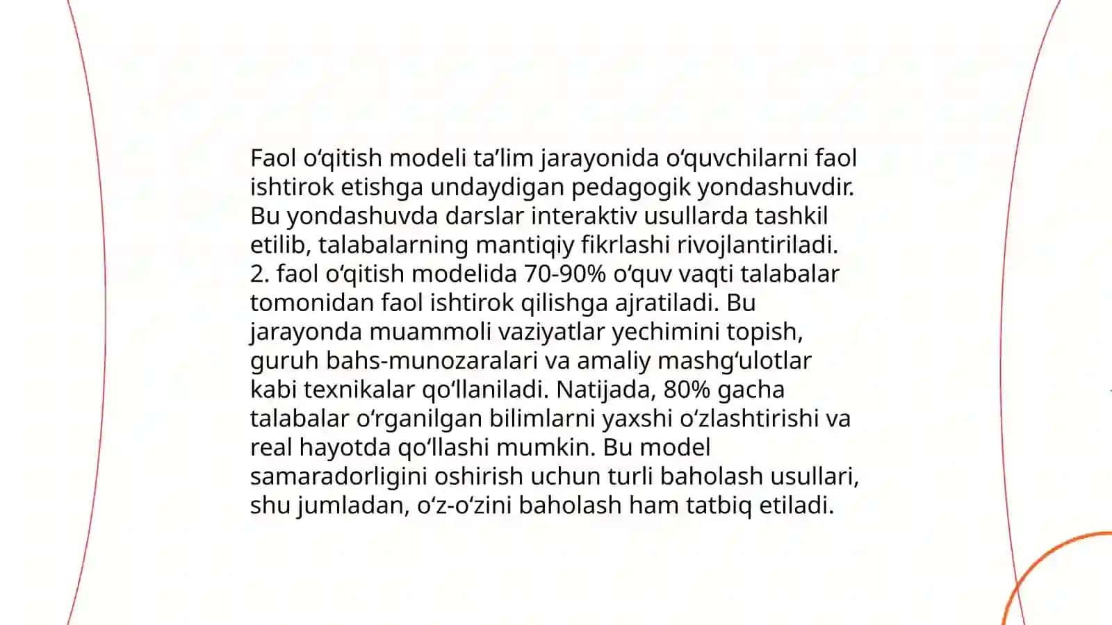Faol (ichki) o’qitish modeli va chet tilini o’qitishda uning afzalliklari 4