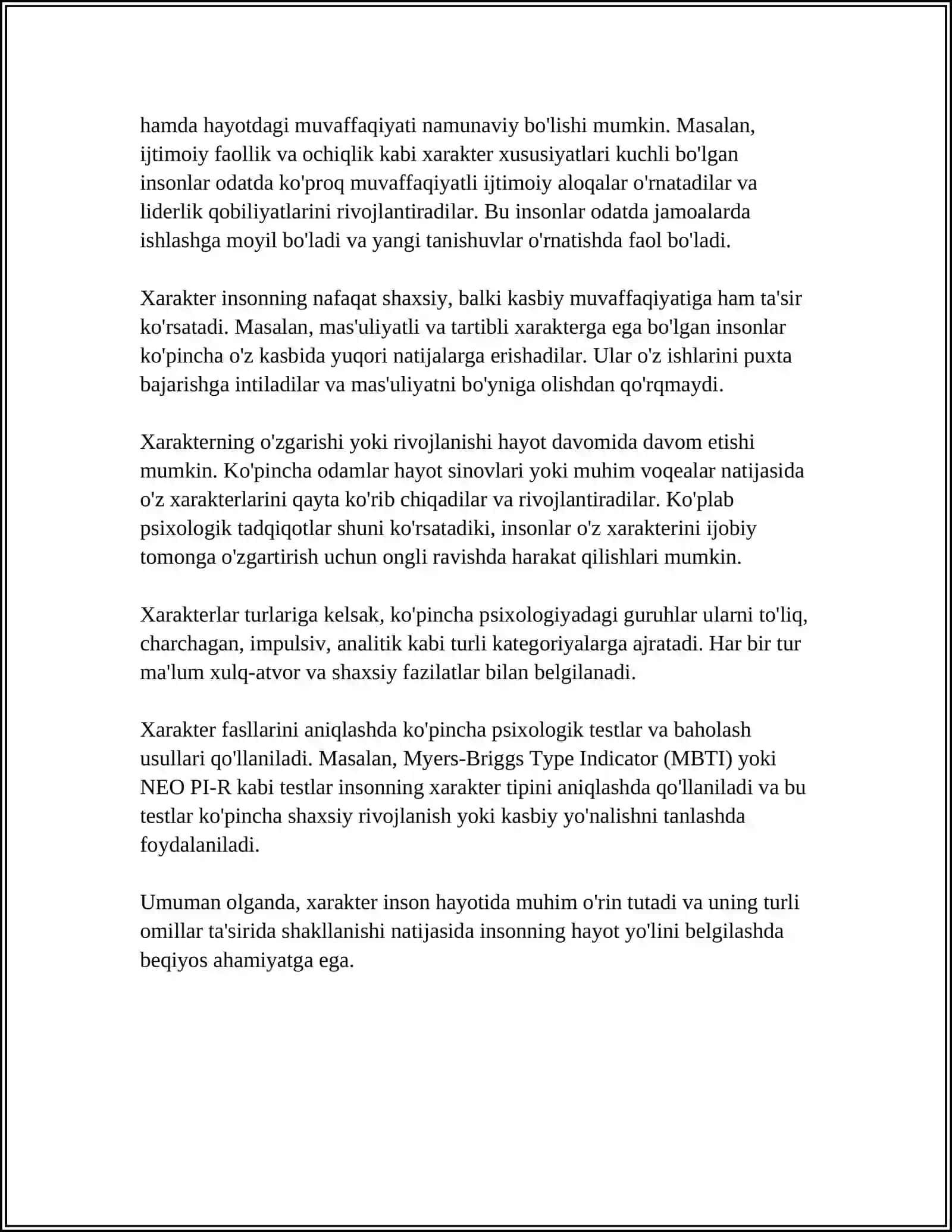 MUSTAQIL ISH Mavzu: KASB TANLASHDA XARAKTERNING OʻRNI VA ROLI 4