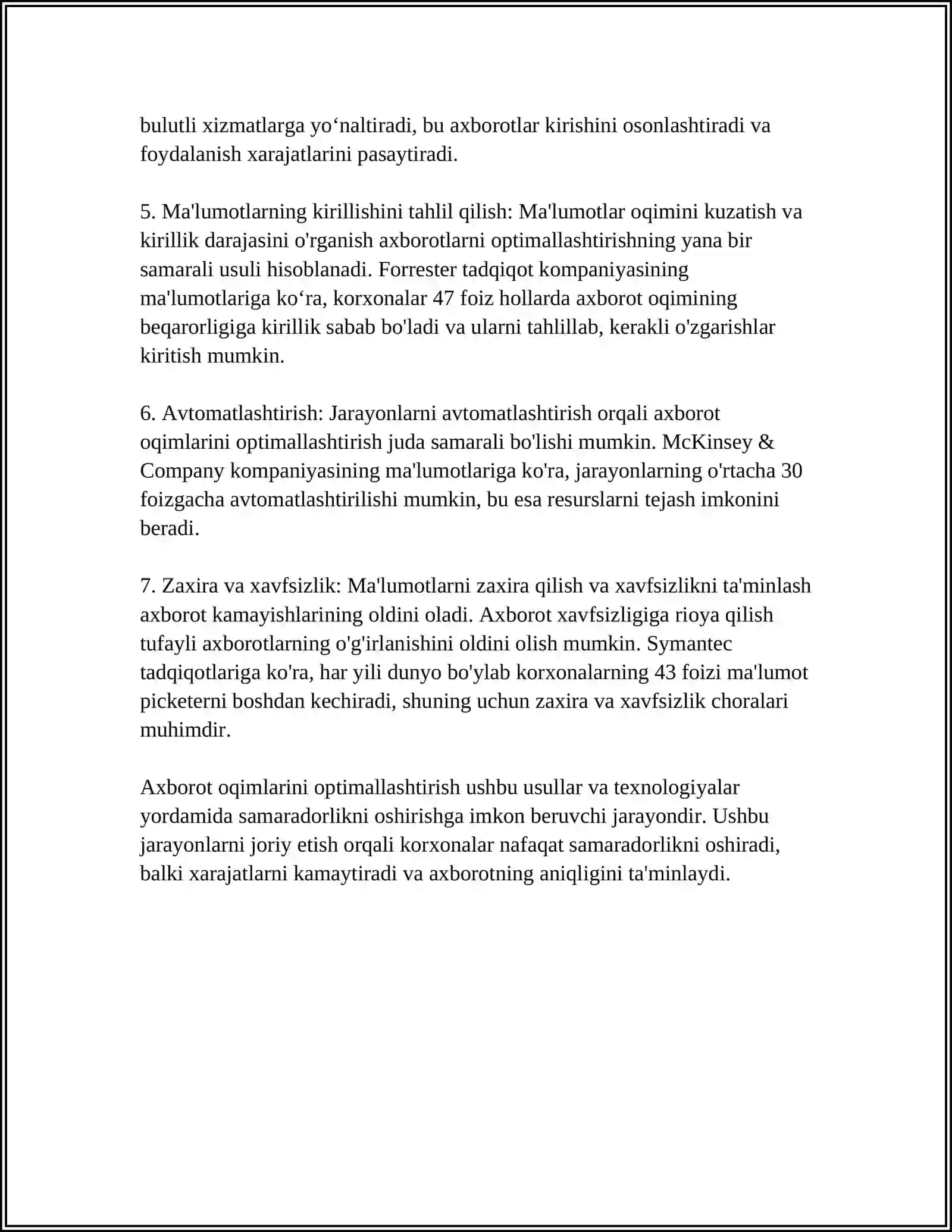 AXBOROT OQIMLARI VA ULARGA XIZMAT KO'RSATISH TEXNOLOGIYALARINING SAMARADORLIGINI OSHIRISH USULLARI 4