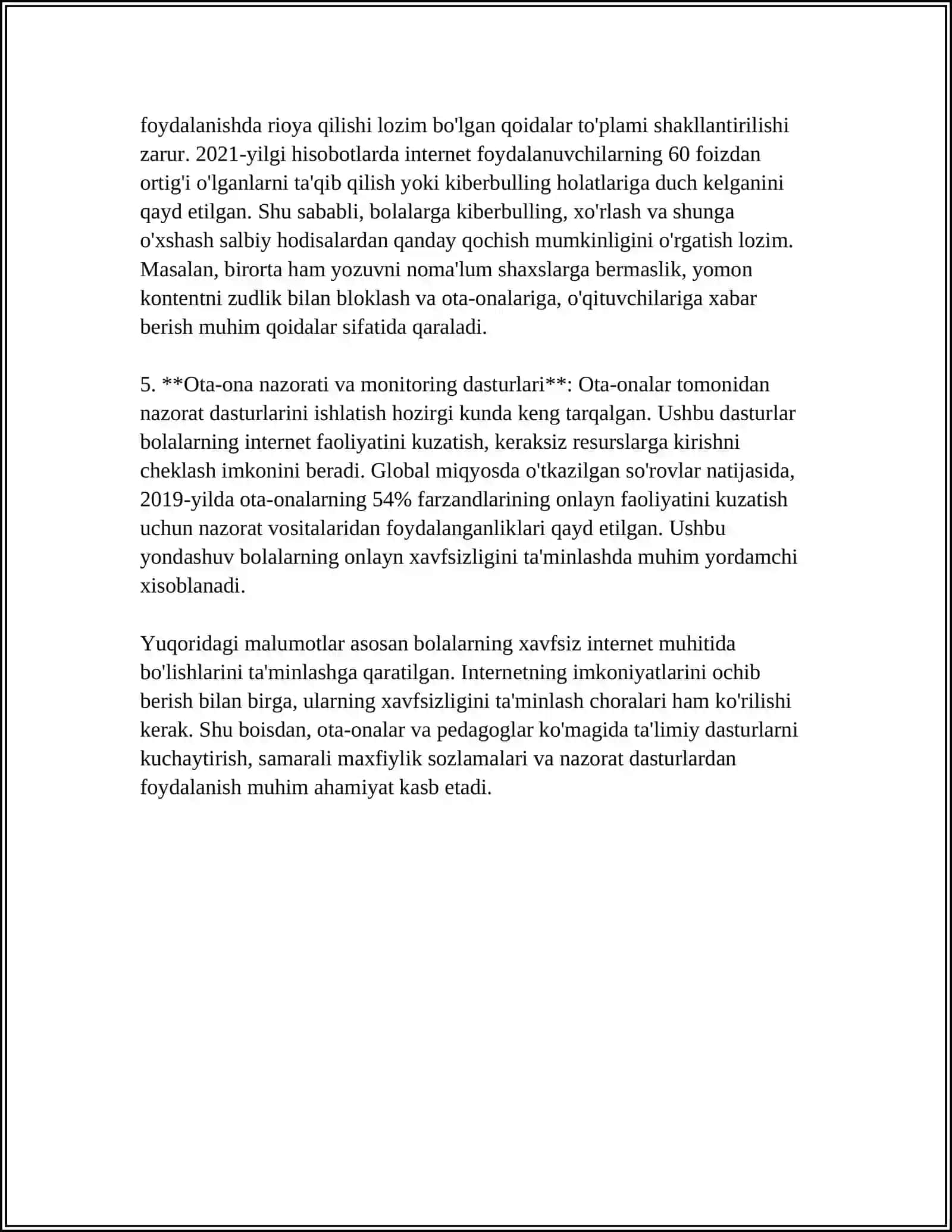 BOLALARNI ULARNING SALOMATLIGIGA ZARAR YETKAZADIGAN AXBOROTLARDAN HIMOYA QILISH 4