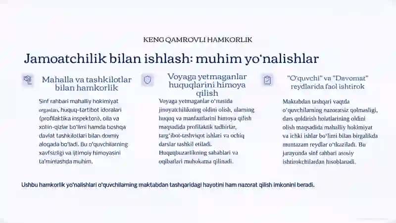 Sinf rahbarining oila va jamoatchilik bilan oatchilik bilan o‘quvchilar rivojlanishi 4