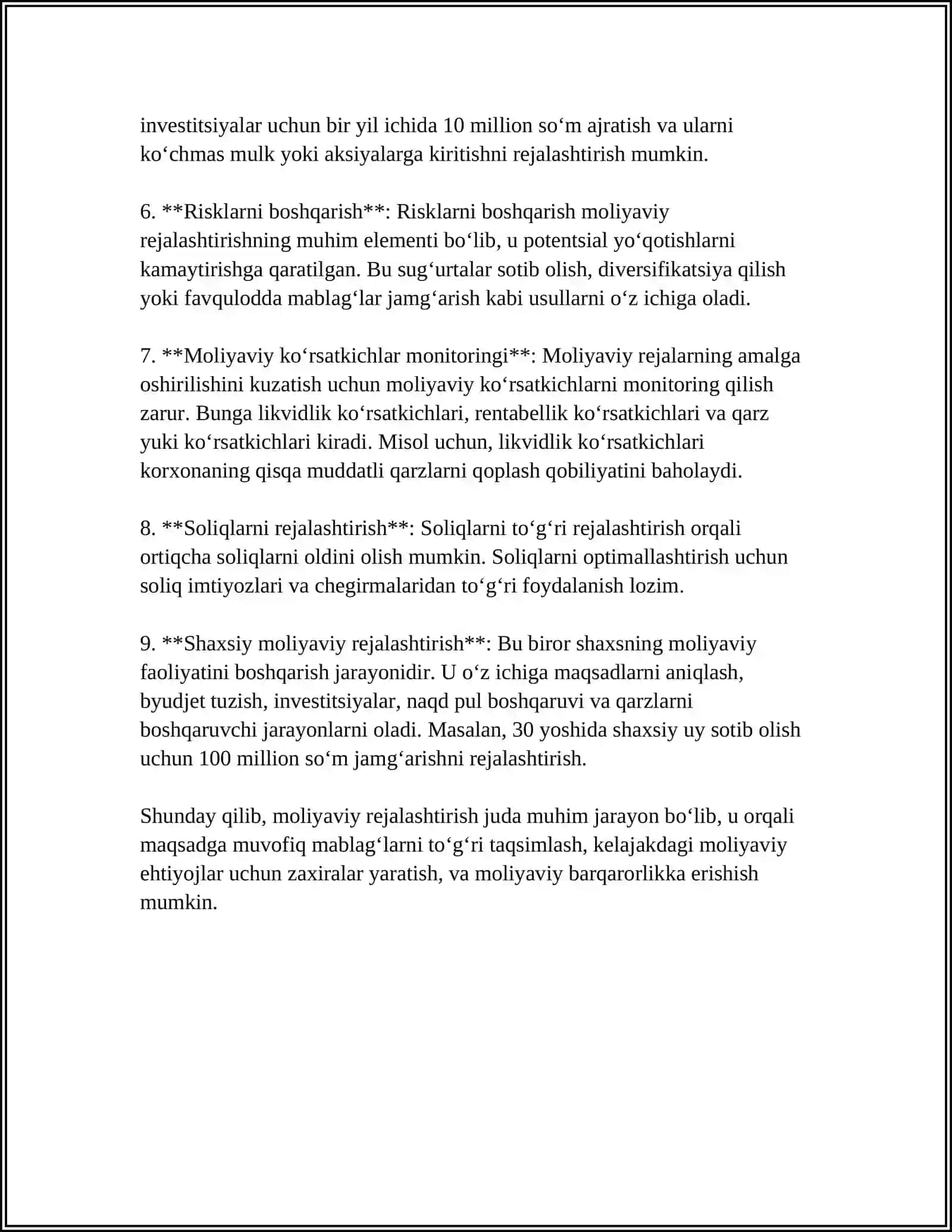 OQIMDAGI MOLIYAVIY REJALASHTIRISHNING ASOSIY FUNKCIYALARINI ANIQLASH MASALALARI 4