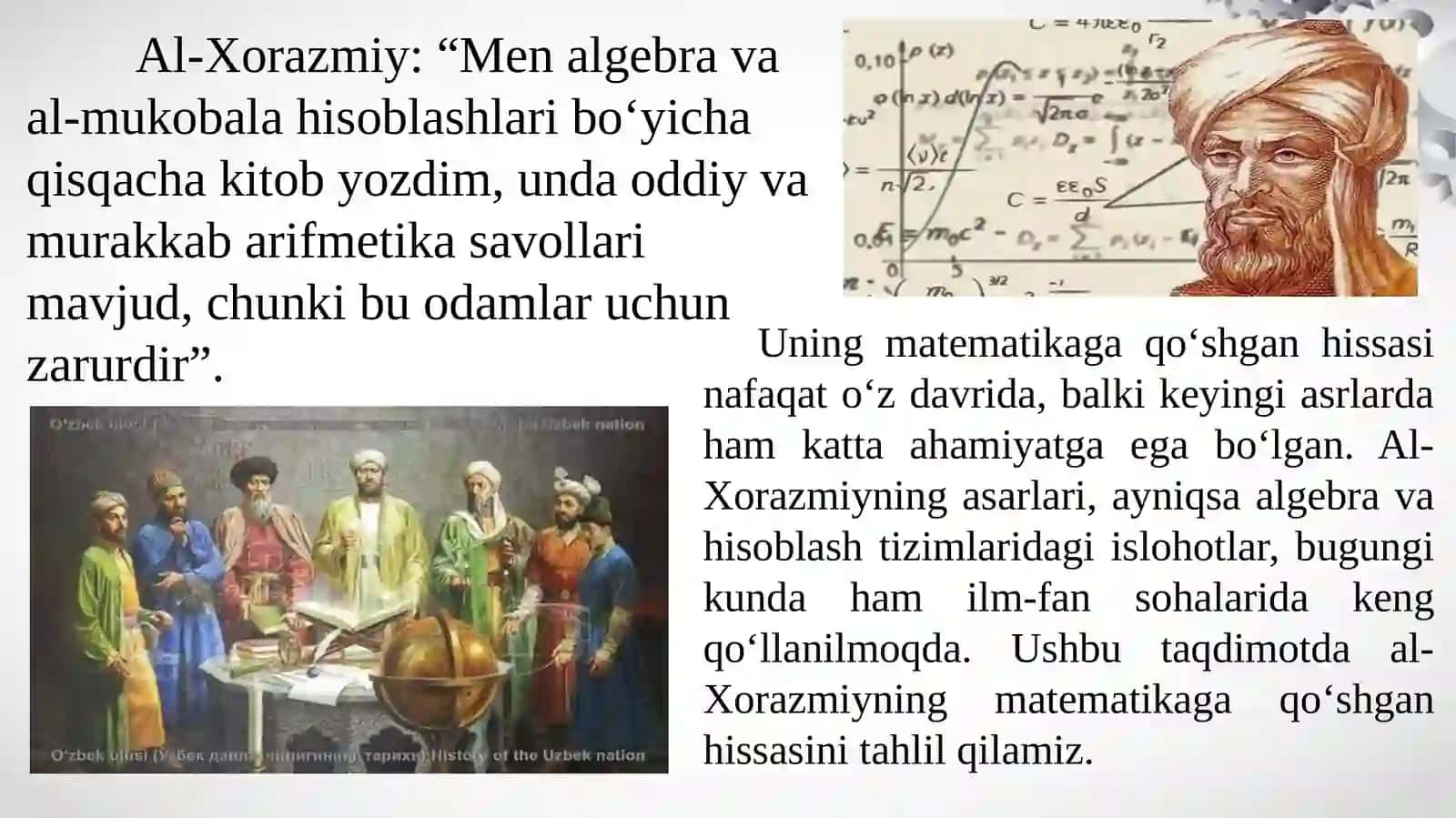 Al-Xorazmiyning matematika faniga qoʻshgan hissasi 4