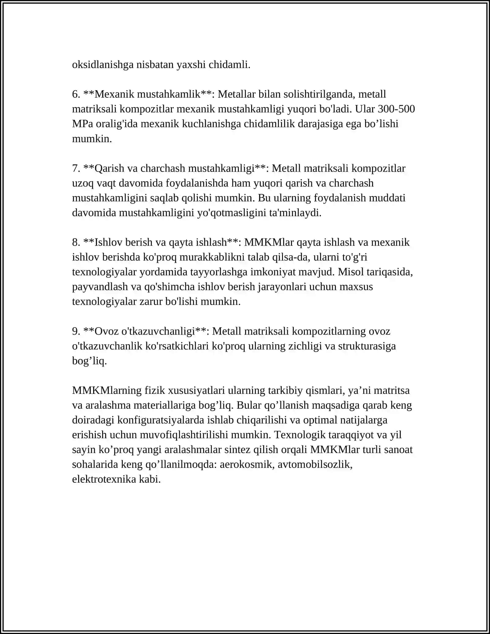 MATRITSALI MATERIALLARNING XARAKTERISTIKALARI:METAL,POLIMER VA KERAMIK MATRITSALAR 4