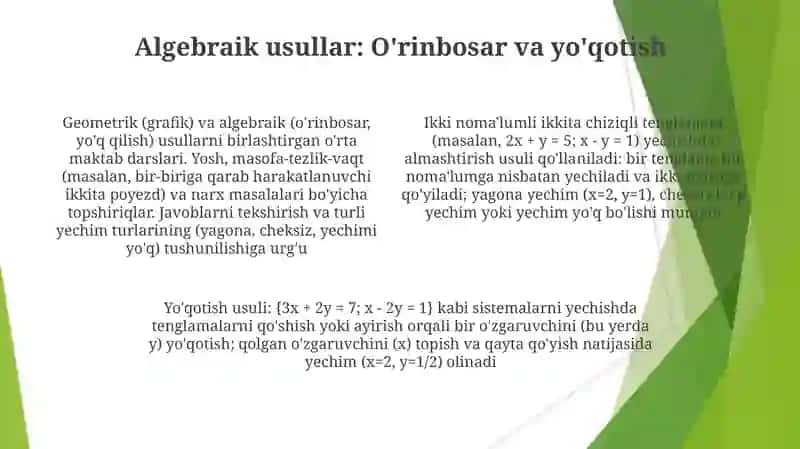 Umumiy o'rta ta'lim maktablarida tenglama va tengsizliklar sistemasini o'qitish metodikasi 4