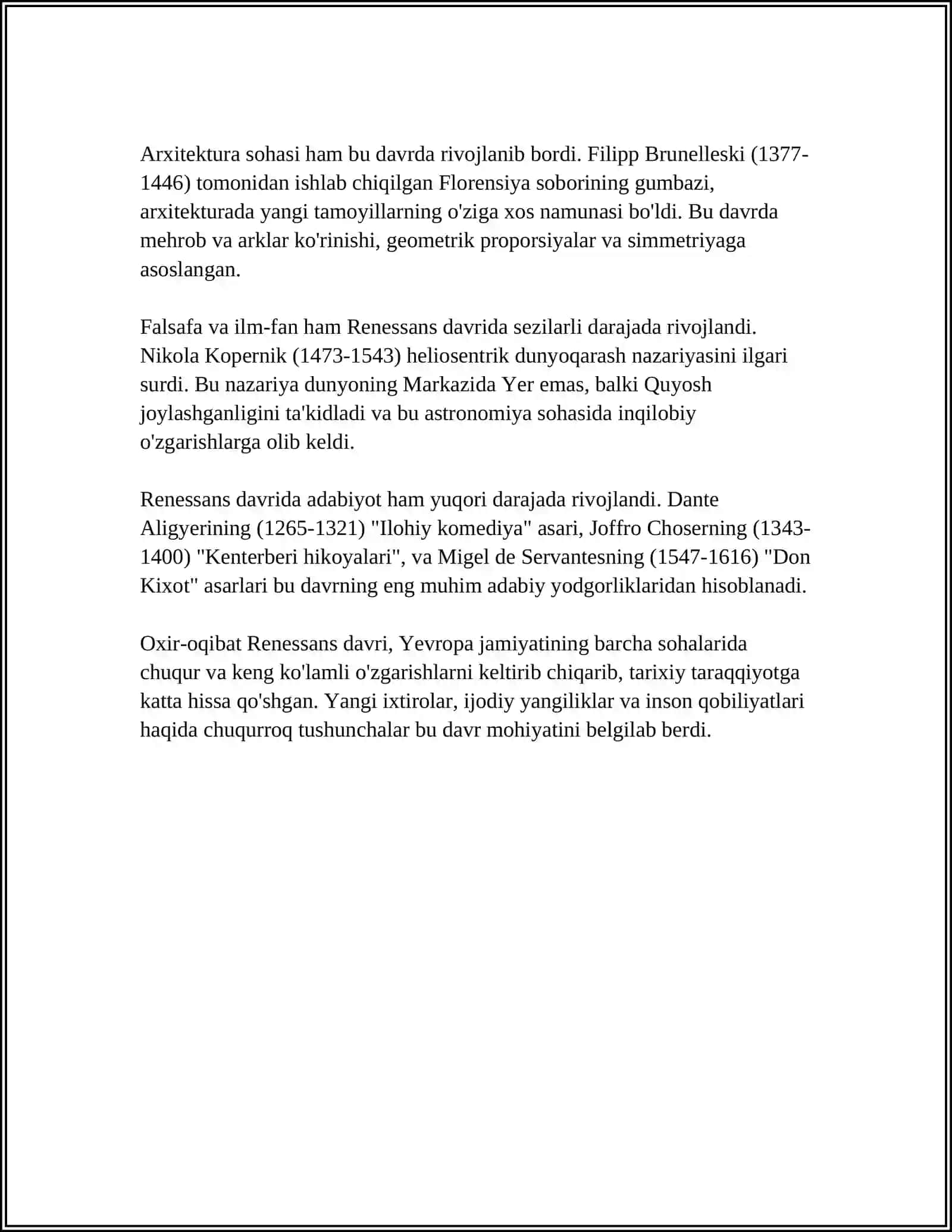 (RENESSANS). BUYUK ALLOMALARNING JAHON SIVILIZATSIYASIGA QOʻSHGAN HISSASI 4