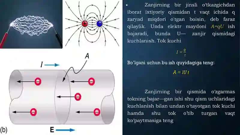 0‘zgarmas tokning ishi va quvvati. Joul-Lens qonuni. Ampermetr va voltmetrga qo‘shimcha qarshilik ulash. 4