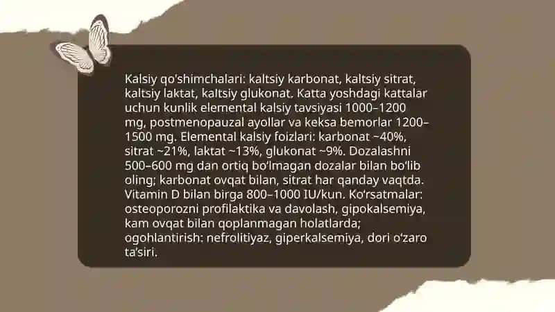 Vitaminlar. Osteoporozni davolash vositalari 4