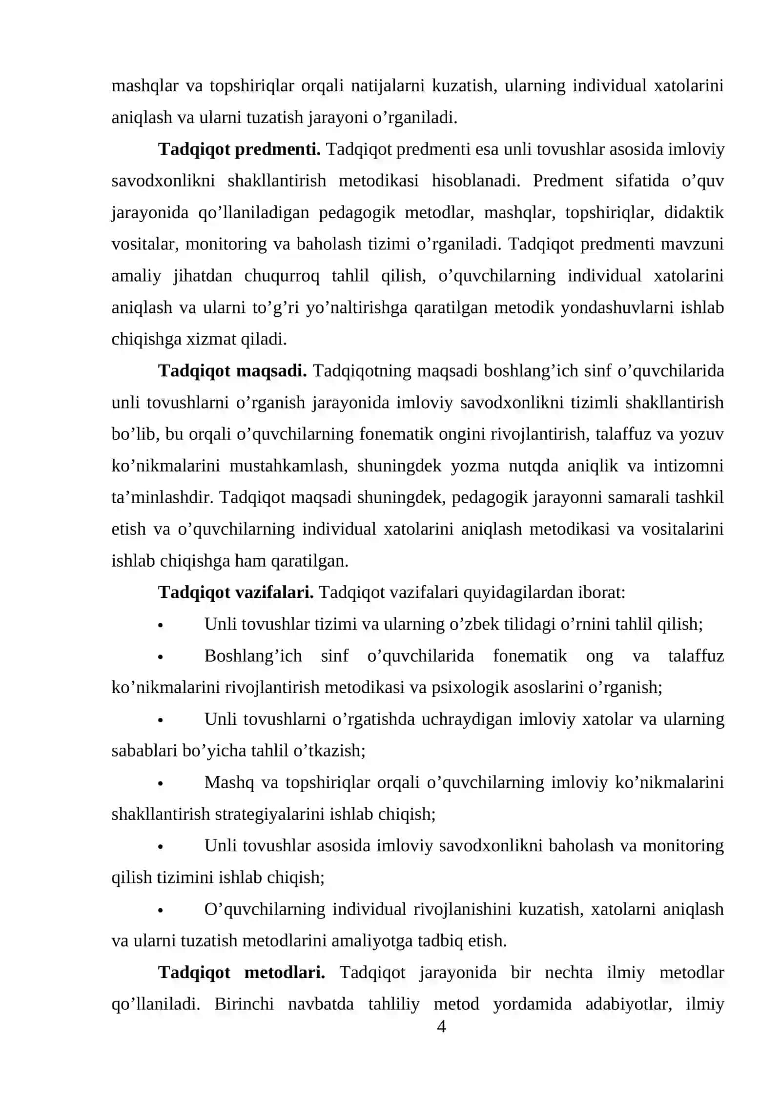 Unli tovushlarni o’rganish jarayonida o’quvchilarda imloviy savodxonlikni shakllantirish 4