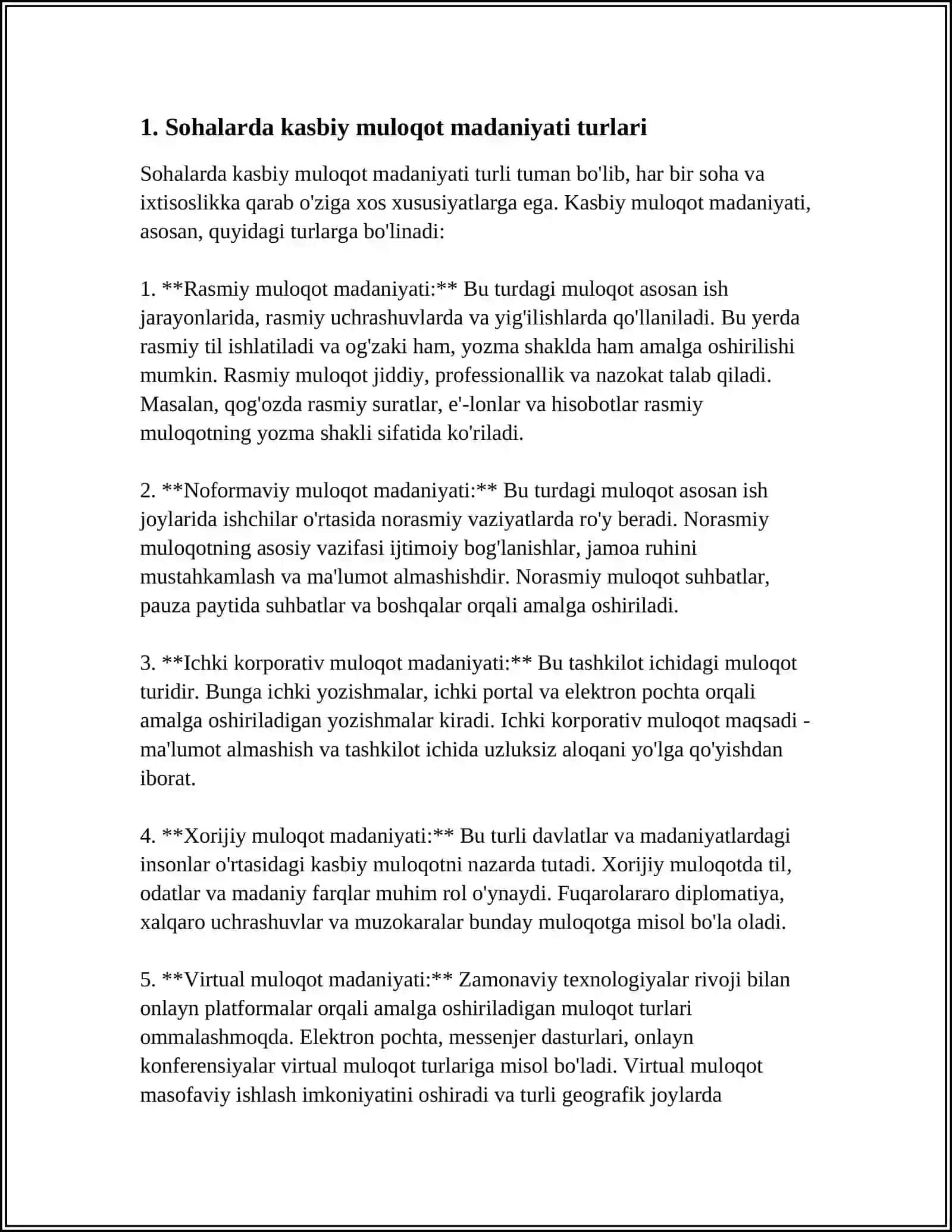 SOHALARDA KASBIY MULOQOT MADANIYATI VA TILDAN FOYDALANISH MAHORATINI OSHIRISH 4
