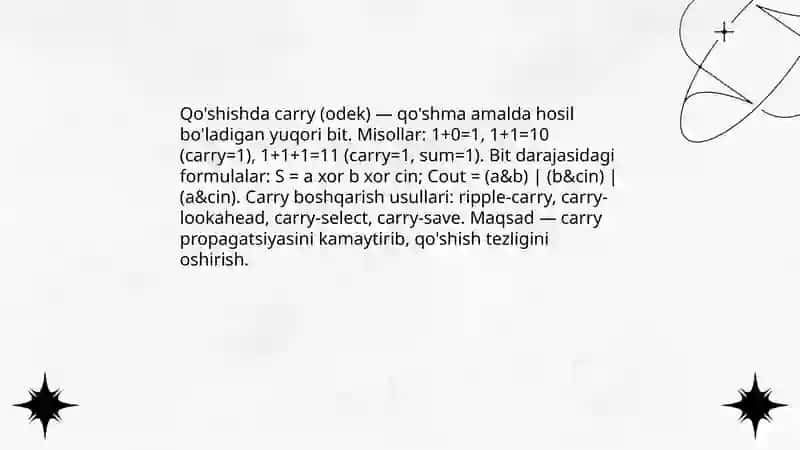 Ikkilik sаnоq sistеmаsidаgi sоnlаrni qo’shish vа аyirish 4
