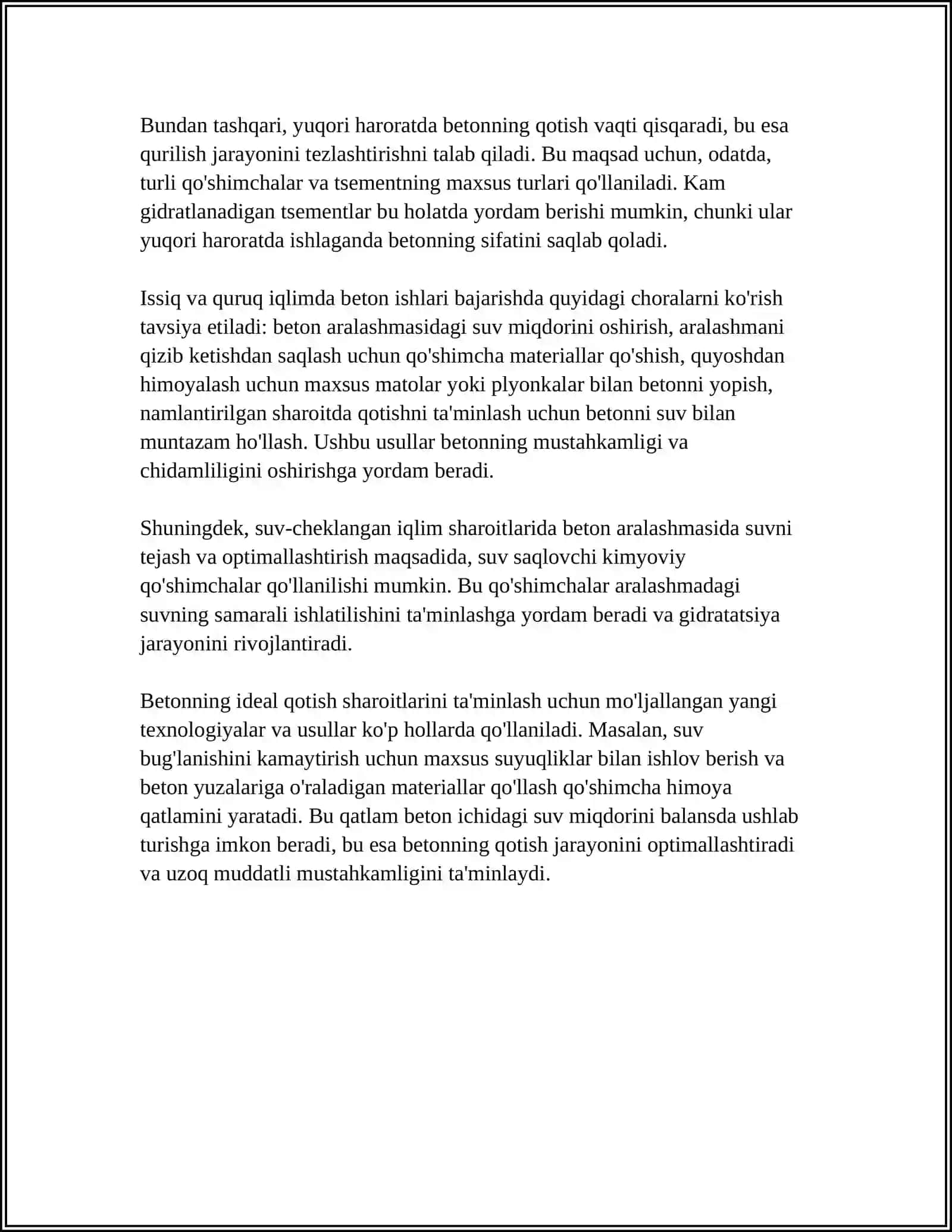 ISSIQ VA QURUQ IQLIM SHAROITLARIDA BETON ISHLARINI BAJARISH 4