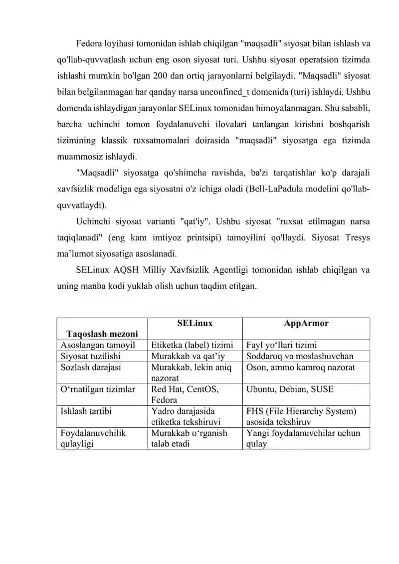 SELINUX VA APPARMOR MEXANIZMLARI KUCHAYTIRILGAN XAVFSIZLIK 4