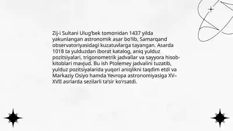 Mirzo Ulugʻbekning jahon ilm-fani rivojiga tutgan oʻrni 4