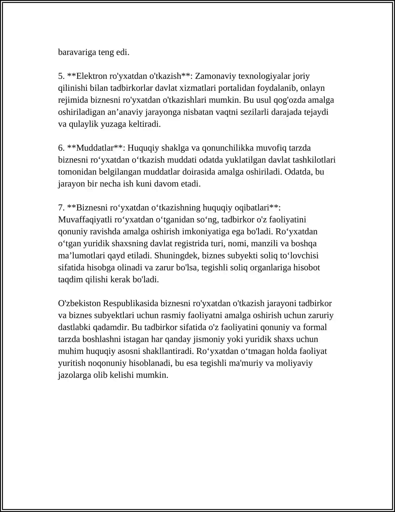 BIZNESNI ROʻYXATDAN OʻTKAZISH TARTIBGA SOLISH VA NAZORAT QILISHNI HUQUQIY ASOSLARI 4