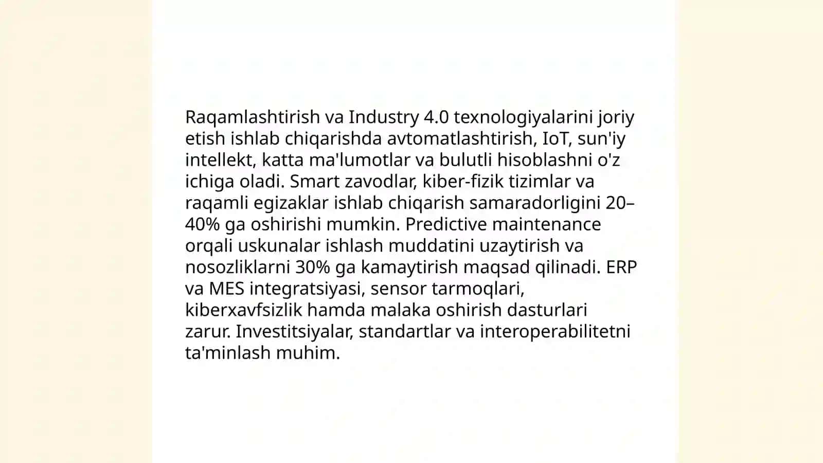Ishlab chiqarishni diversifikatsiyalash va modernizatsiyalash 4