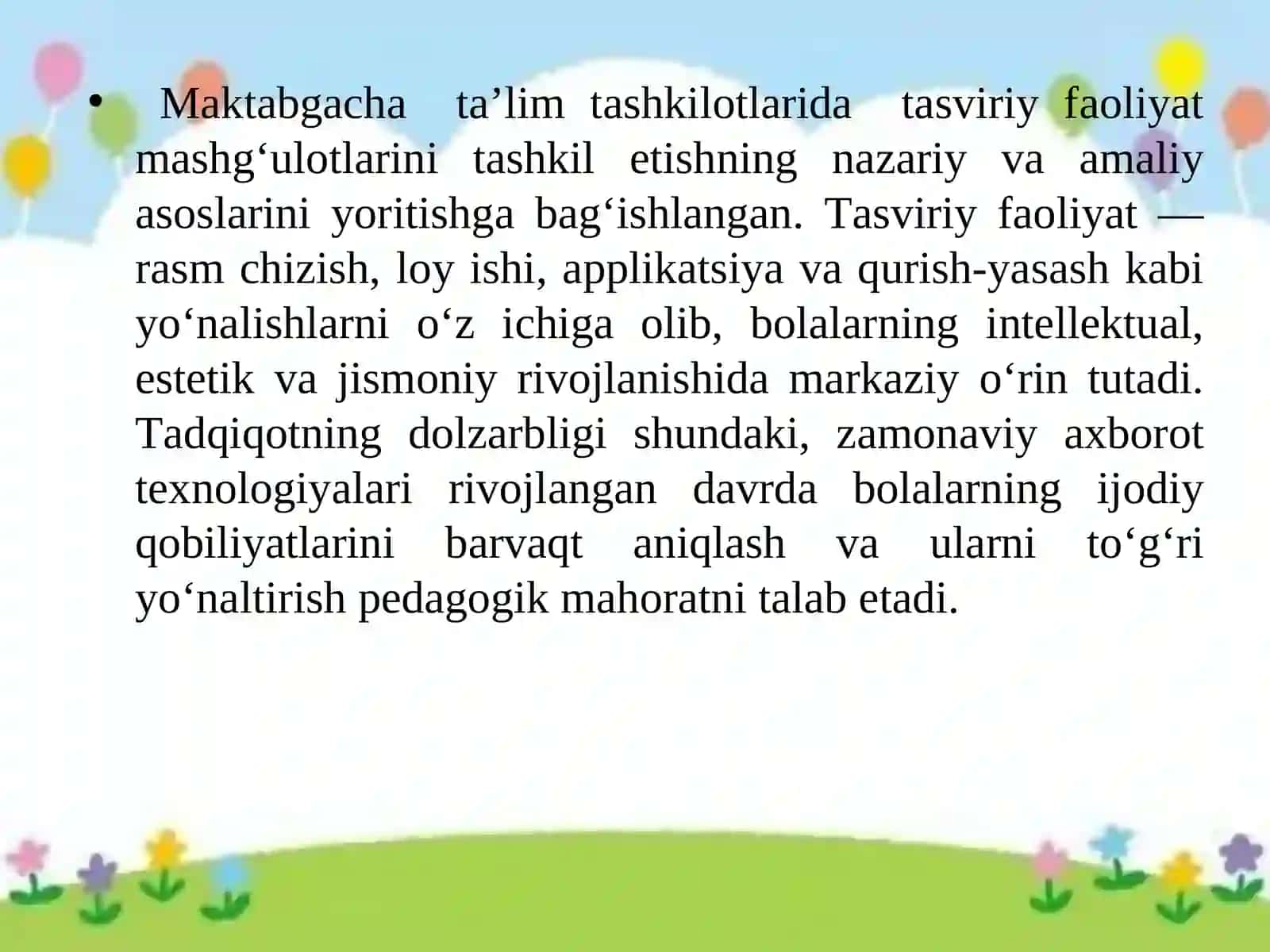 Maktabgacha ta’lim tashkilotida Tasviriy faoliyat mashg’ulotlarini tashkil etish usullari 4
