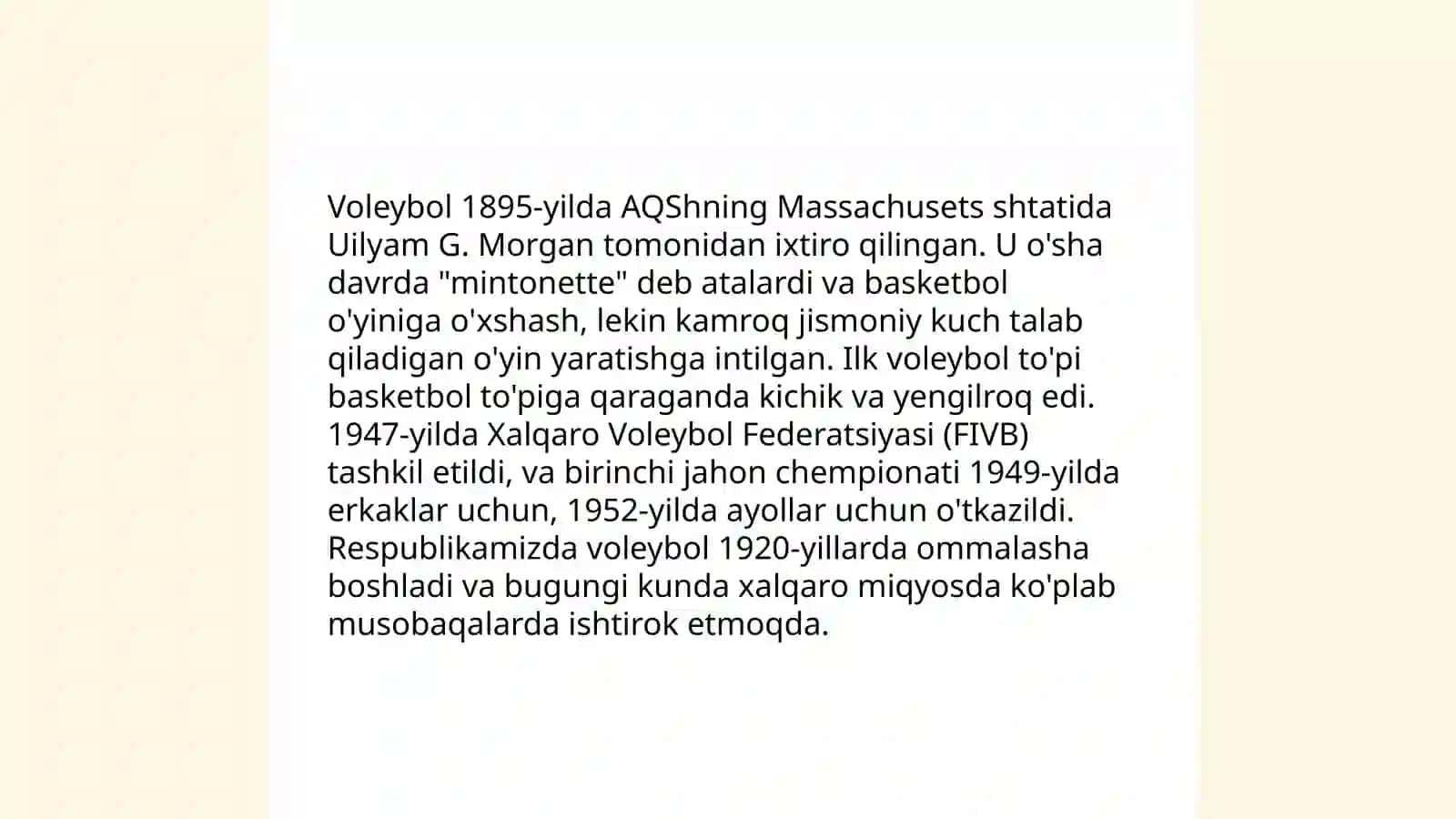 Voleybol o'yinining tarixi, qoidalari,texnikasi va taktikasining tasnifi 4
