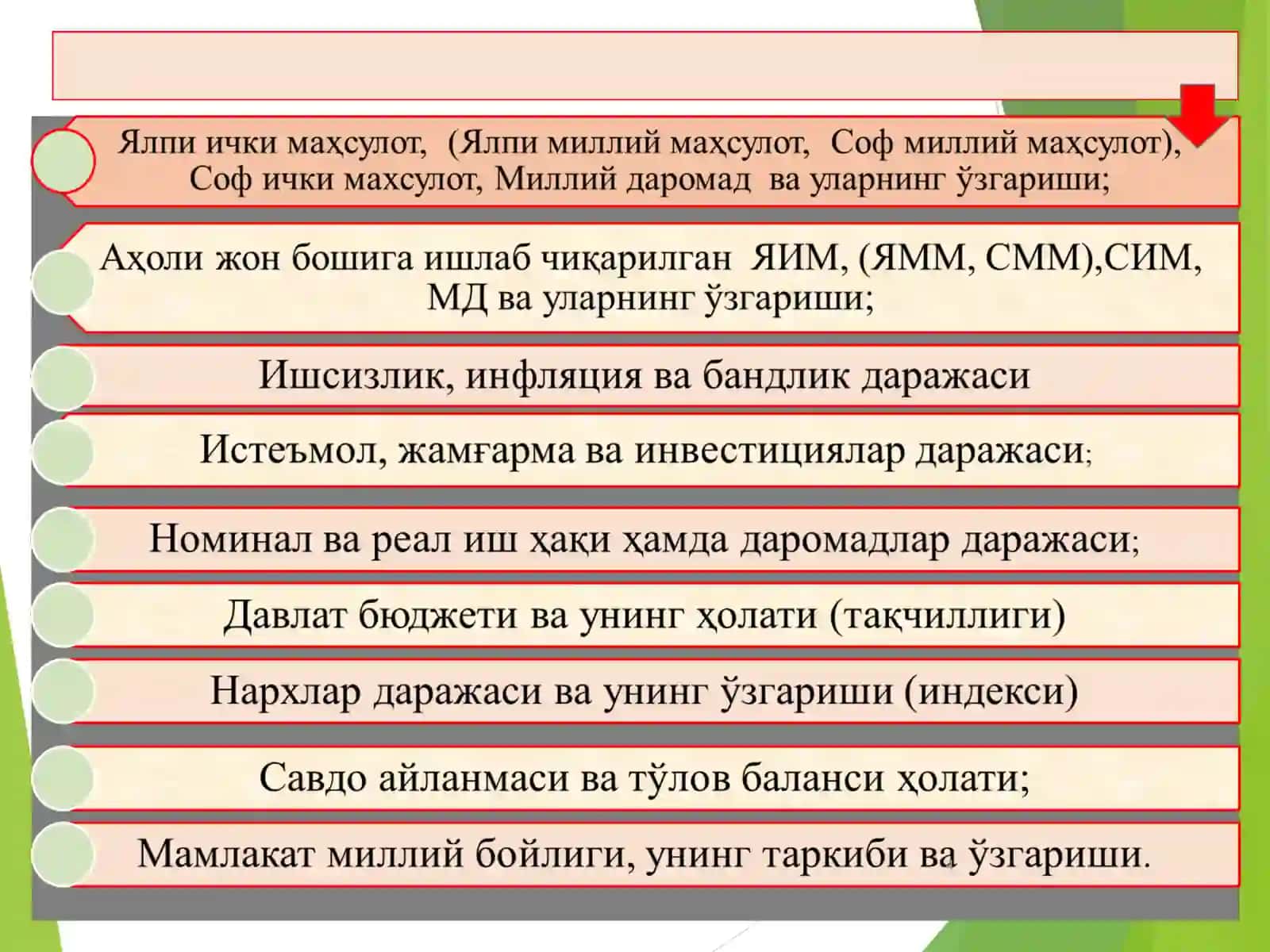 Миллий иқтисодиёт ва унинг макроиқтисодий кўрсаткичлари. Миллий хисоблар тизими 4