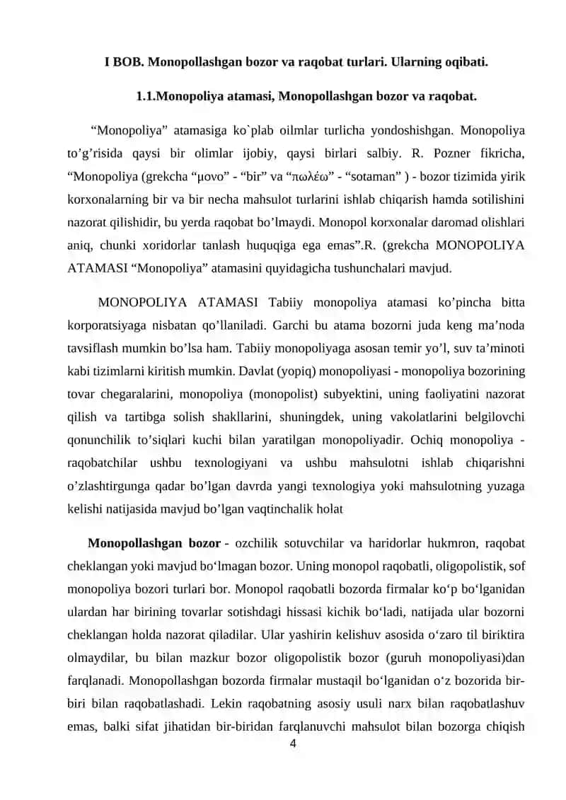 MONOPOL RAQOBATLASHGAN BOZOR, UNING AFZALLIKLARI VA KAMCHILIKLARI 4