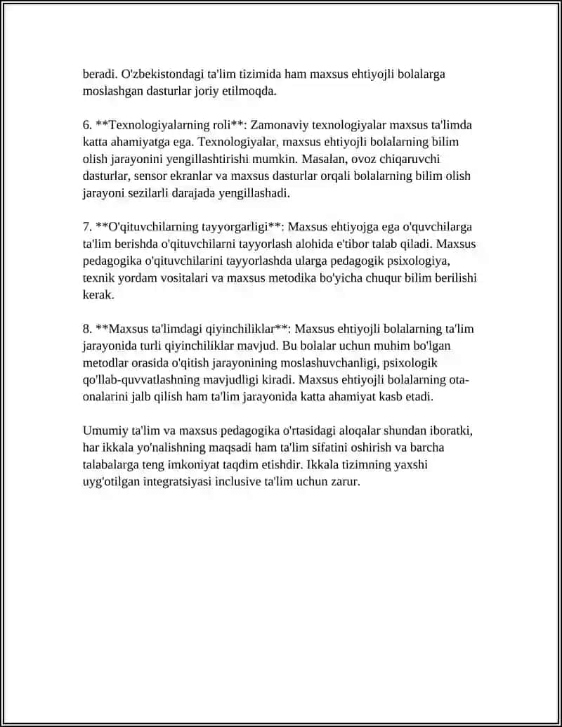 MAXSUS PEDAGOGIKA FANINING BOSHQA FANLAR BILAN BOĞLIQLIGI ÕZBEKISTONDA MAXSUS TA'LIM MUASSALARINI TARMOĞI TAVSIFI 4